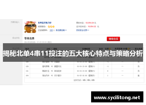 揭秘北单4串11投注的五大核心特点与策略分析